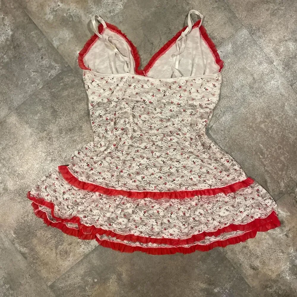 vintage jessica simpson white red floral lace tiered fairy slip dress size large - Picture 4 of 7